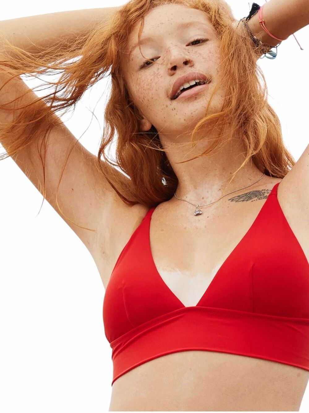 AERIE Longline Triangle Bikini Top Red Adjustable Straps Size Medium